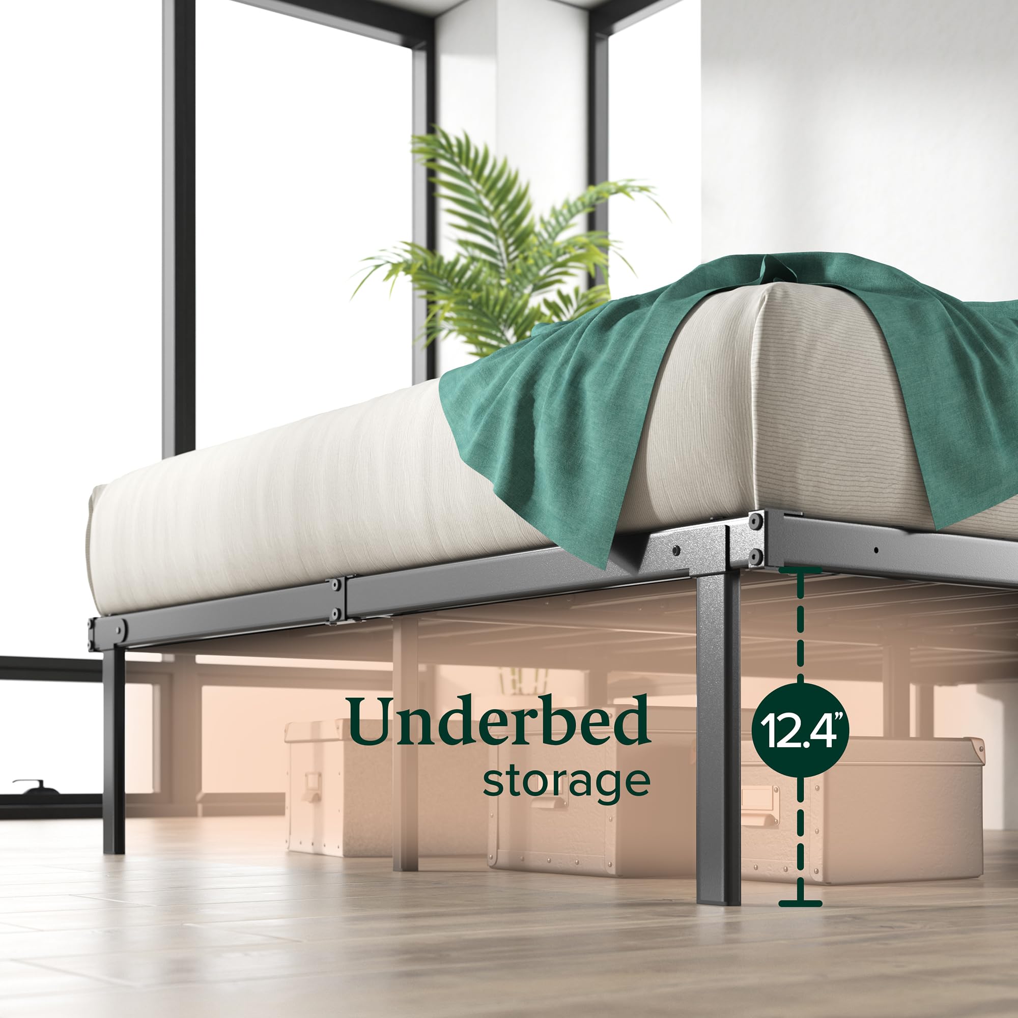 Zinus Caleb 14 Inch Metal Platform Bed Frame, Foldable Steel Frame, No Box Spring Needed, Easy Assembly, King