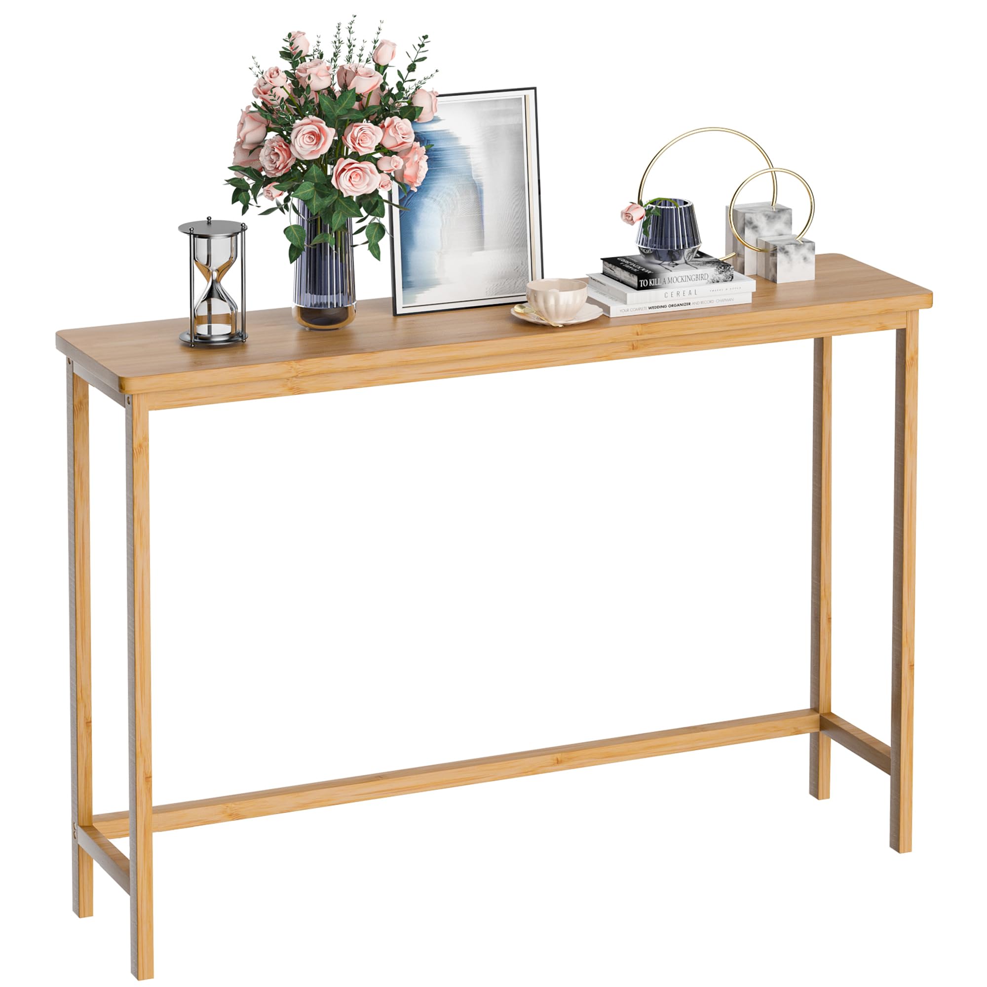 VASMIA Console Table, Entryway Table, Narrow Sofa Table, 39 Bamboo Hallway Table for Entryway, Living Room, Bedroom, Foyer, Natu