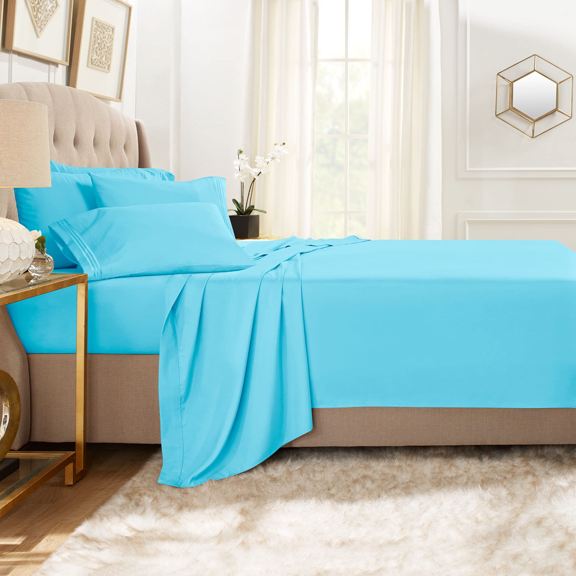 Clara Clark Twin Sheets, 5 Piece Set - Hotel Luxury Sheets For Twin Size Bed, Super Soft Bedding Sheets & Pillowcases, Twin Size Sheets, Beach Blue