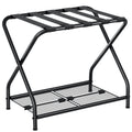 NEFROM Luggage Rack, Foldable Suitcase Stand with Storage Shelf, Metal Luggage Holder for Guest Room, Bedroom, Hotel LR-BK-1