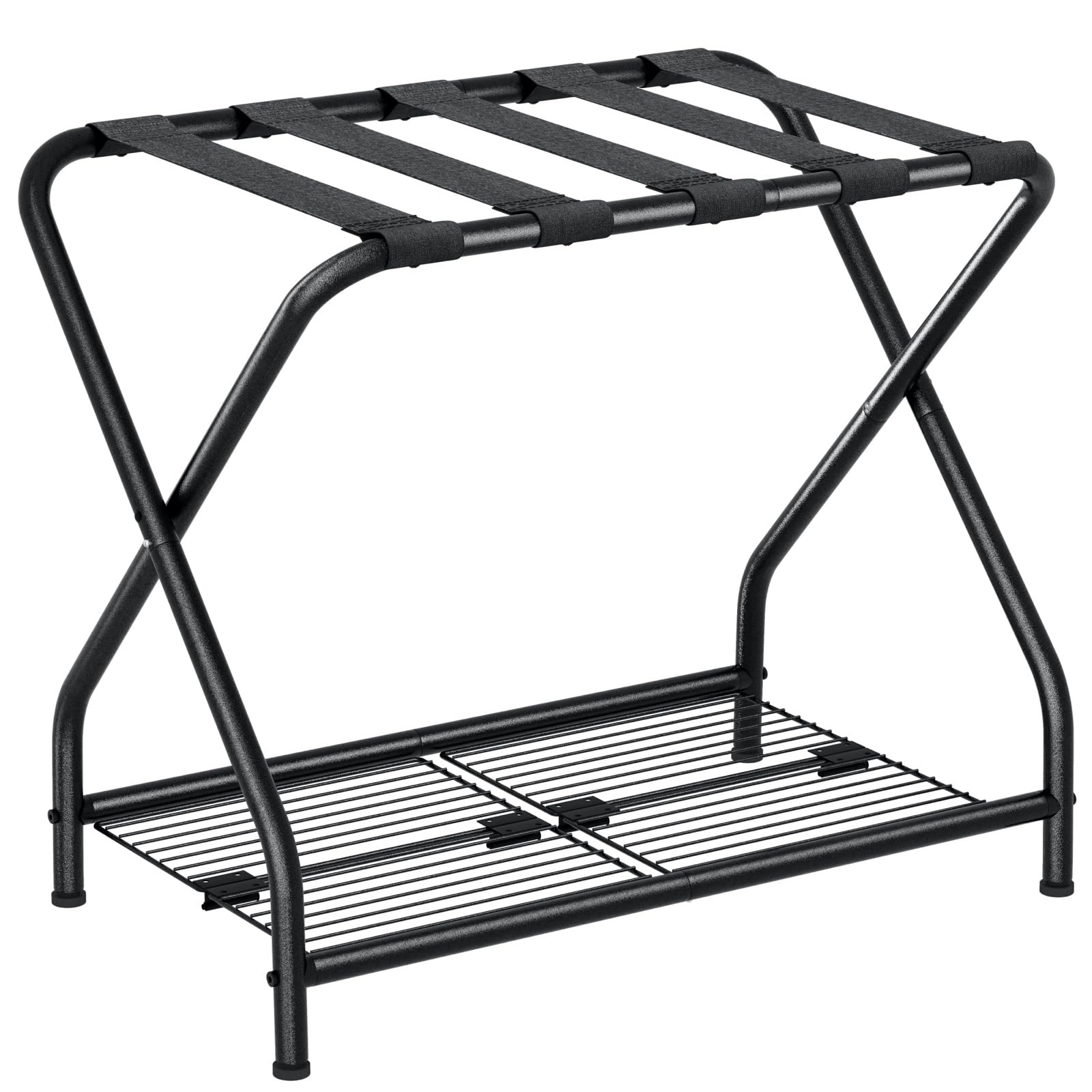 NEFROM Luggage Rack, Foldable Suitcase Stand with Storage Shelf, Metal Luggage Holder for Guest Room, Bedroom, Hotel LR-BK-1
