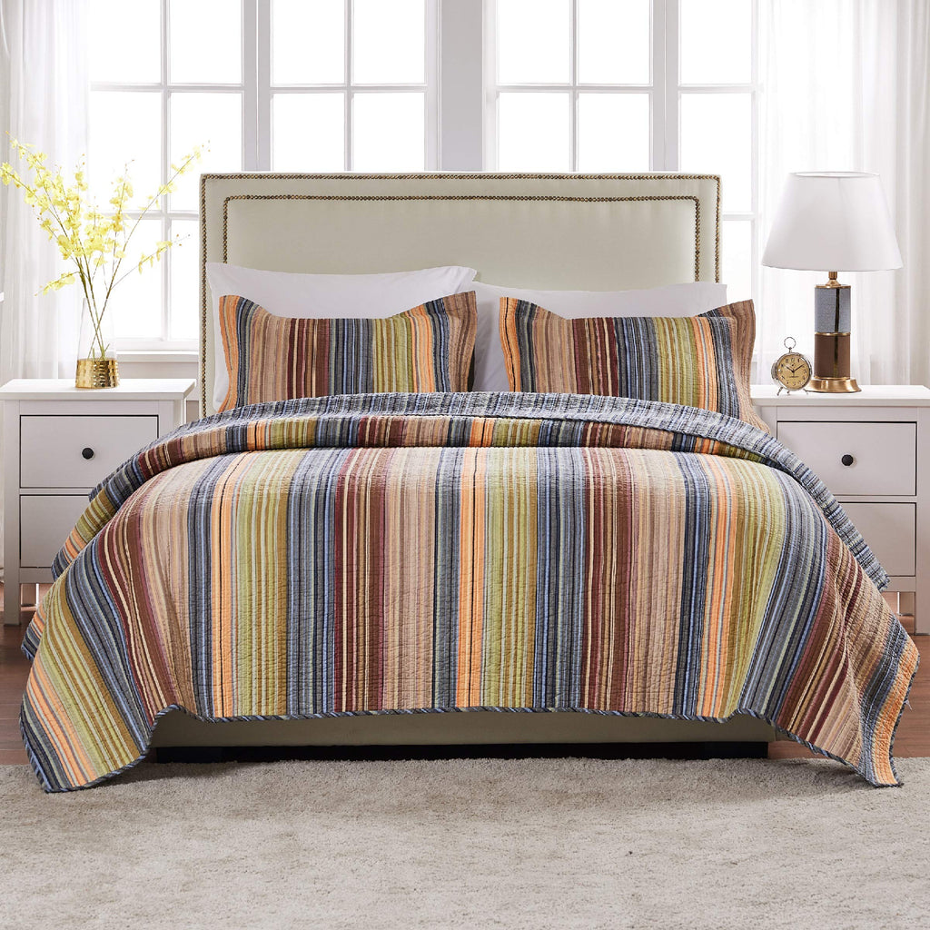 Greenland Home Katy 100% Cotton Reversible Stripe Quilt Set - 3 Piece King/Cal King Bedding