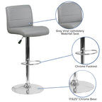 Flash Furniture Contemporary Gray Vinyl Adjustable Height Barstool with Rolled Seat and Chrome Base