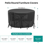 Brosyda Round Patio Furniture Cover, Waterproof Outdoor Table Covers, Windproof Heavy Duty Patio Furniture Cover For Outdoor Table Chair Furniture Set, Tear Resistant, 110'Dia X 28'H, Black