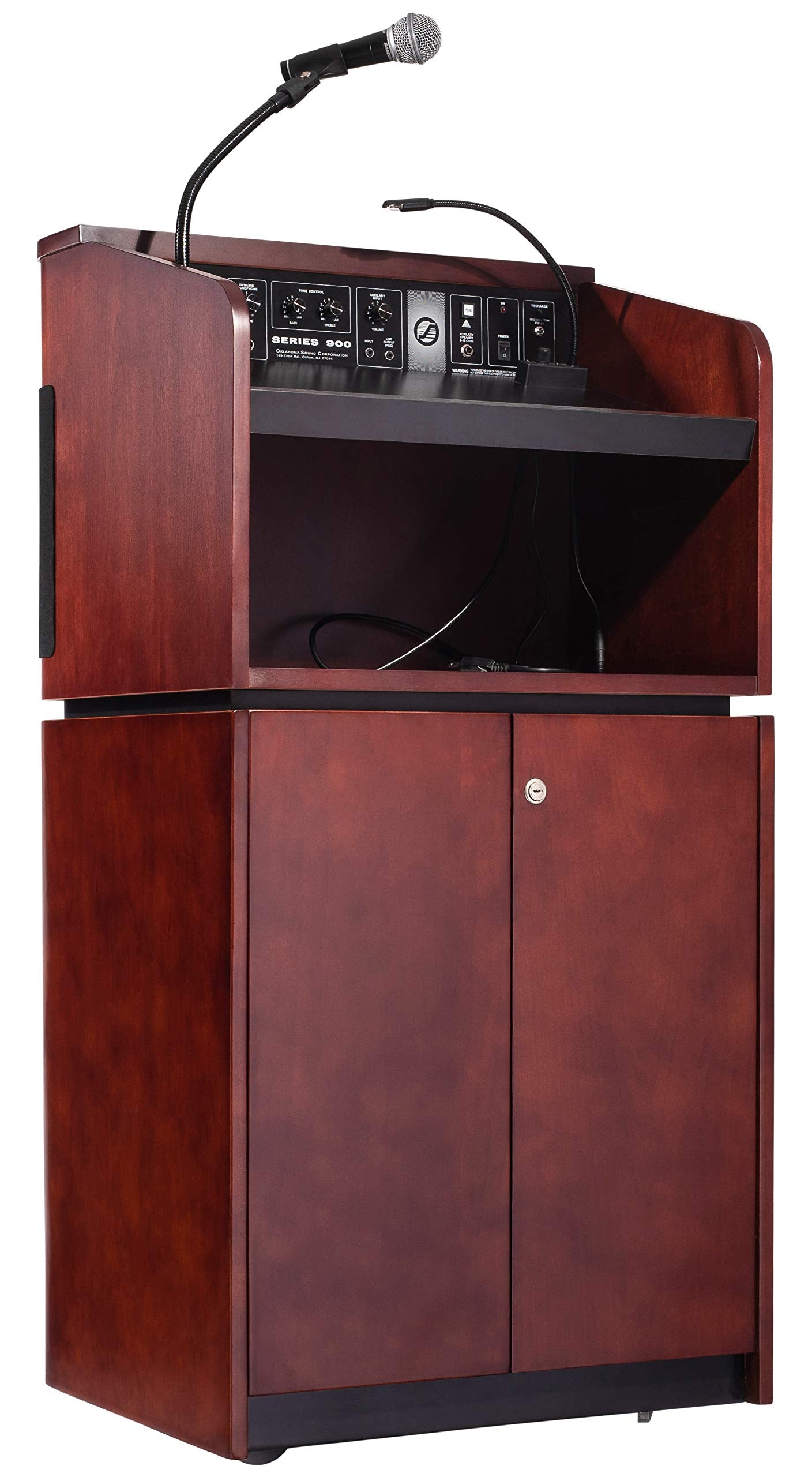 Oklahoma Sound 950/901-My/Wt Veneer Sound Lectern With Base, Mahogany/Walnut