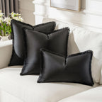 Futei Black Boho Throw Pillow Covers With Tassels 16X16 Inch Set Of 2,Soft Velvet Decorative Cushion Case,Home Decor For Couch B