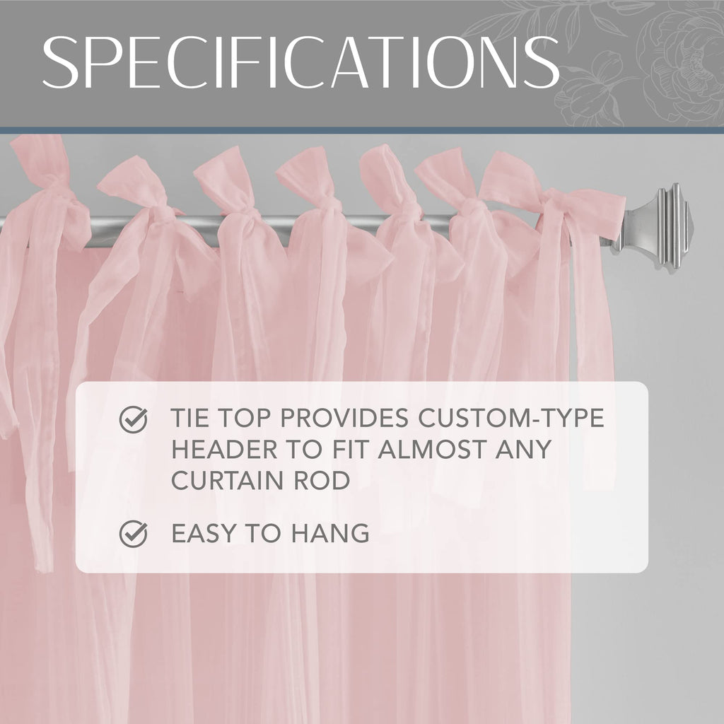 Elrene Home Fashions Jolie Crushed Semi-Sheer Window Curtain, Adjustable Tie-Top Single Panel, 52'' X 84'' (1 Panel), Blush