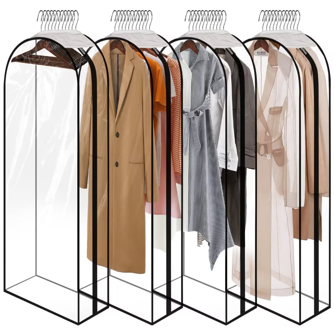 ECOMAID 60 Clear Garment Bags for Hanging Clothes, Garment Bags for Storage with Smooth Side Zipper 10 Gusseted Waterproof Garme