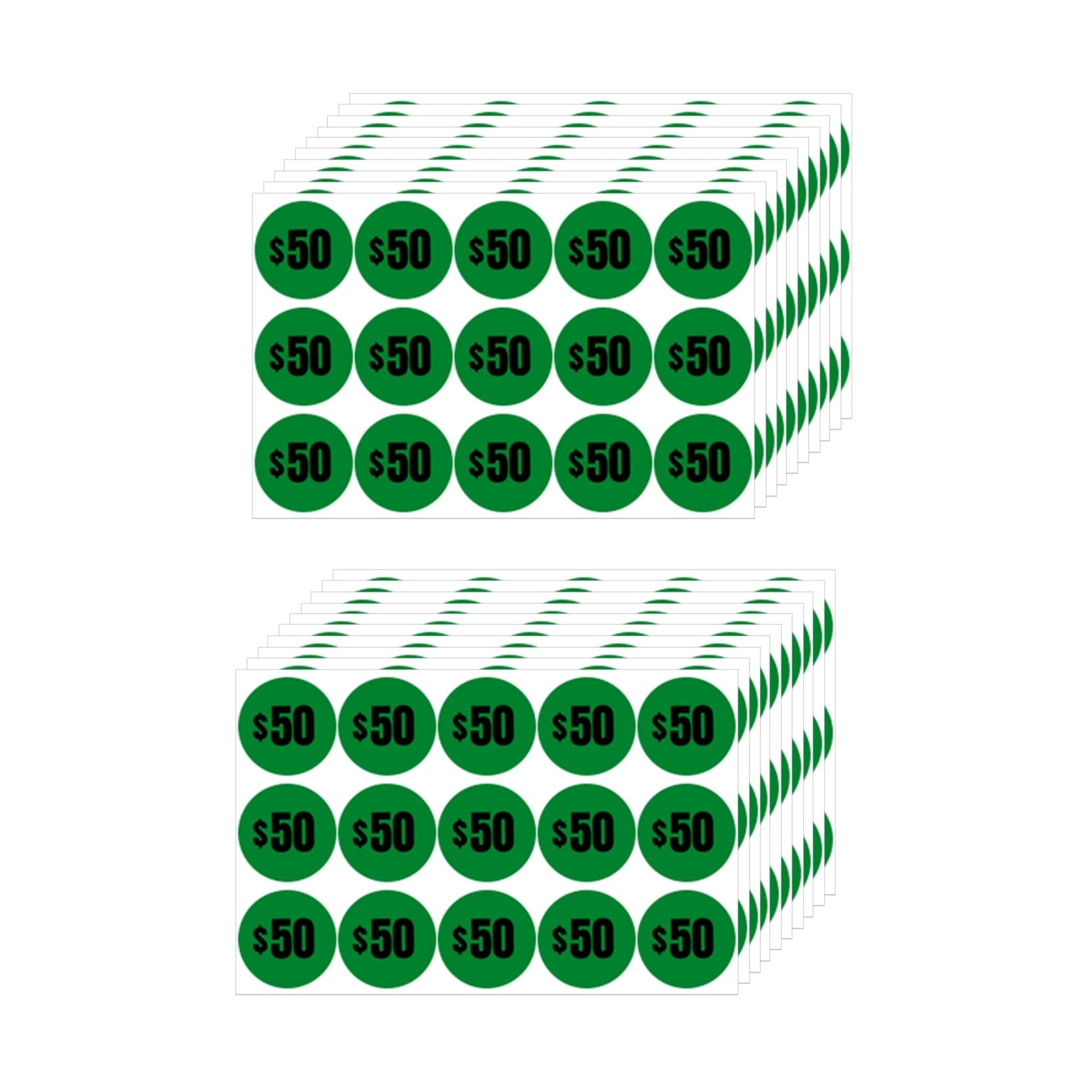 Mobiusea Creation 300Pcs $50 Price Stickers | 50 Dollar Price Tags Labels | Bright Green Color With Black Text | 1' In Diameter