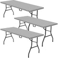 3 Pcs Plastic Picnic Table Cover Checkered Tablecloth Fitted Rectangular Table Cloth 30 X 72 Inch Vinyl Waterproof Flannel Backed With Elastic Rim For Indoor Outdoor Picnic Party(Gray And White)