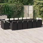 vidaXL Patio Dining Set 17 Piece with Cushions Garden Outdoor Terrace Balcony Dining Dinner Table and Chair Seat Seating Furniture Poly Rattan Black