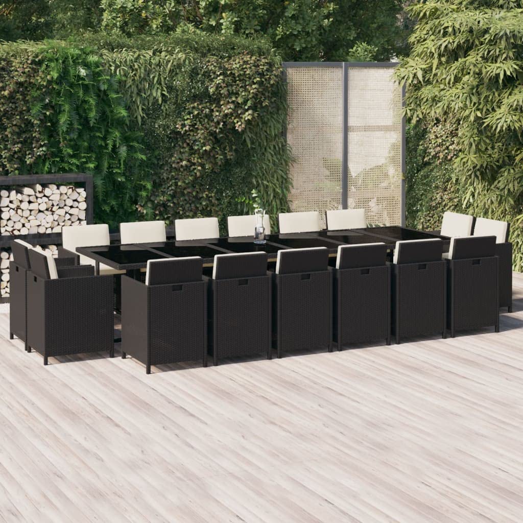 vidaXL Patio Dining Set 17 Piece with Cushions Garden Outdoor Terrace Balcony Dining Dinner Table and Chair Seat Seating Furniture Poly Rattan Black