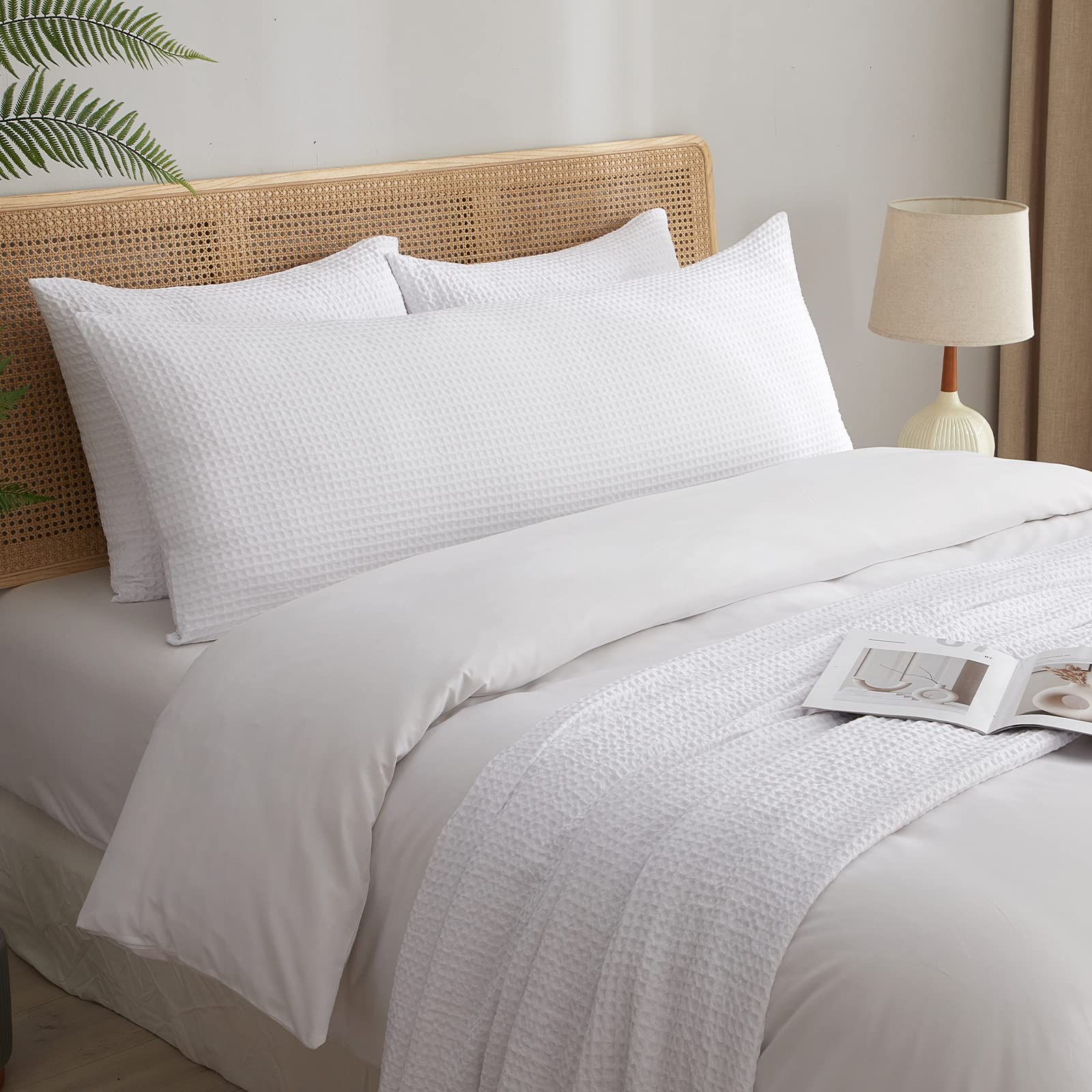 Phf Ultra Soft Waffle Weave Body Pillowcase 20' X 54', No Insert, Breathable & Skin-Friendly Body Pillow Sham With Zipper, Decorative Waffle Weave Body Pillow Cover, White