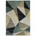 HomeRoots Grey Polypropylene 7’ x 9’ Gray and Teal Geometrics Indoor Area Rug
