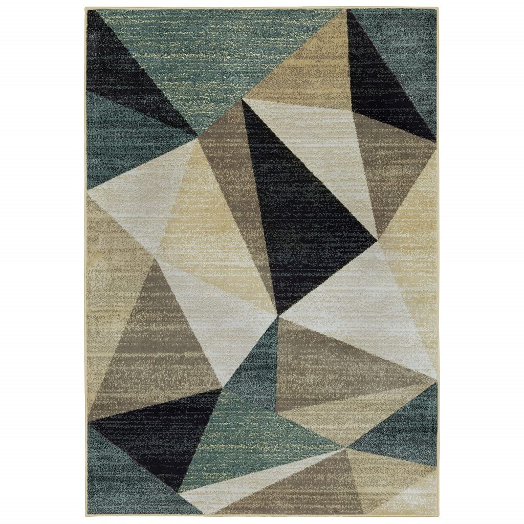 HomeRoots Grey Polypropylene 7’ x 9’ Gray and Teal Geometrics Indoor Area Rug