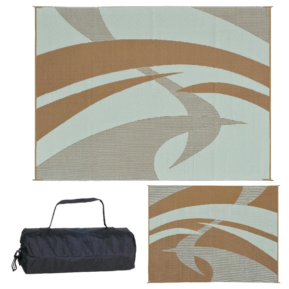 Stylish Camping 159127 9-Feet By 12-Feet Reversible Mat, Plastic Straw Rug, Large Floor Mat For Outdoors, Rv, Patio, Backyard, Picnic, Beach, Camping (Brown/Beige)