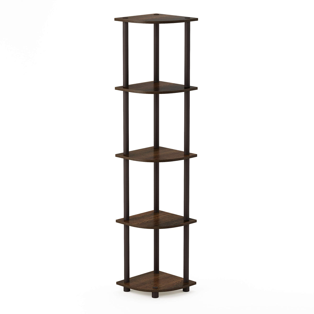 Furinno Turn-N-Tube 5 Tier Corner Display Rack Multipurpose Shelving Unit, 1-Pack, Walnut/Brown