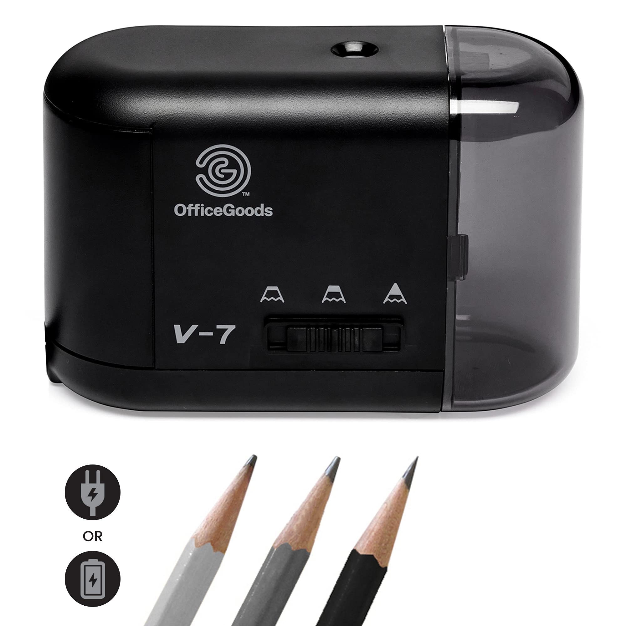 Officegoods Electric Pencil Sharpener - Battery Or Cord Powered Portable Sharpener - Perfectly Sharpens Colored Pencils, Draftin