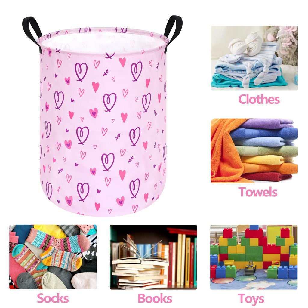 Acmuuni 19.7' Round Pink Gift Basket Laundry Hamper Girls Laundry Basket With Handles,Storage Basket For Kids Room Bedroom Deco