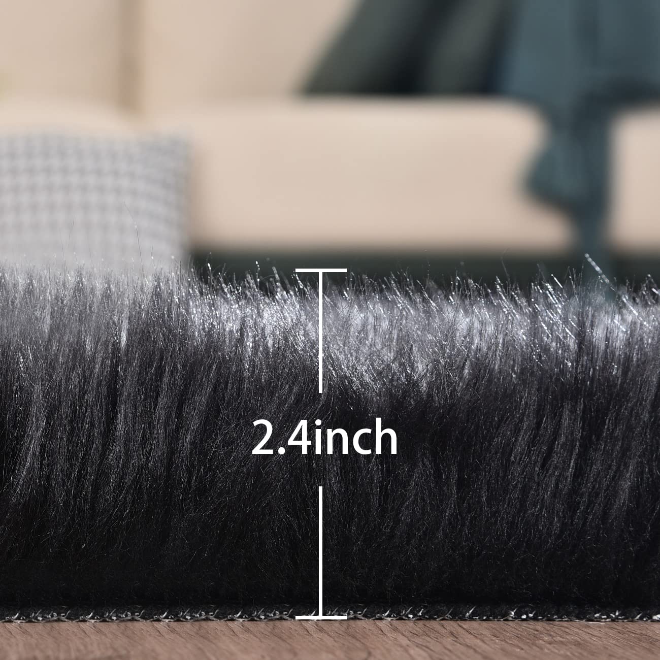 Orinova Black Rugs For Living Room 8X10 Area Rugs For Bedroom Shag Washable Faux Sheepskin Fuzzy Fur Rug Large Boho Nursery Rug
