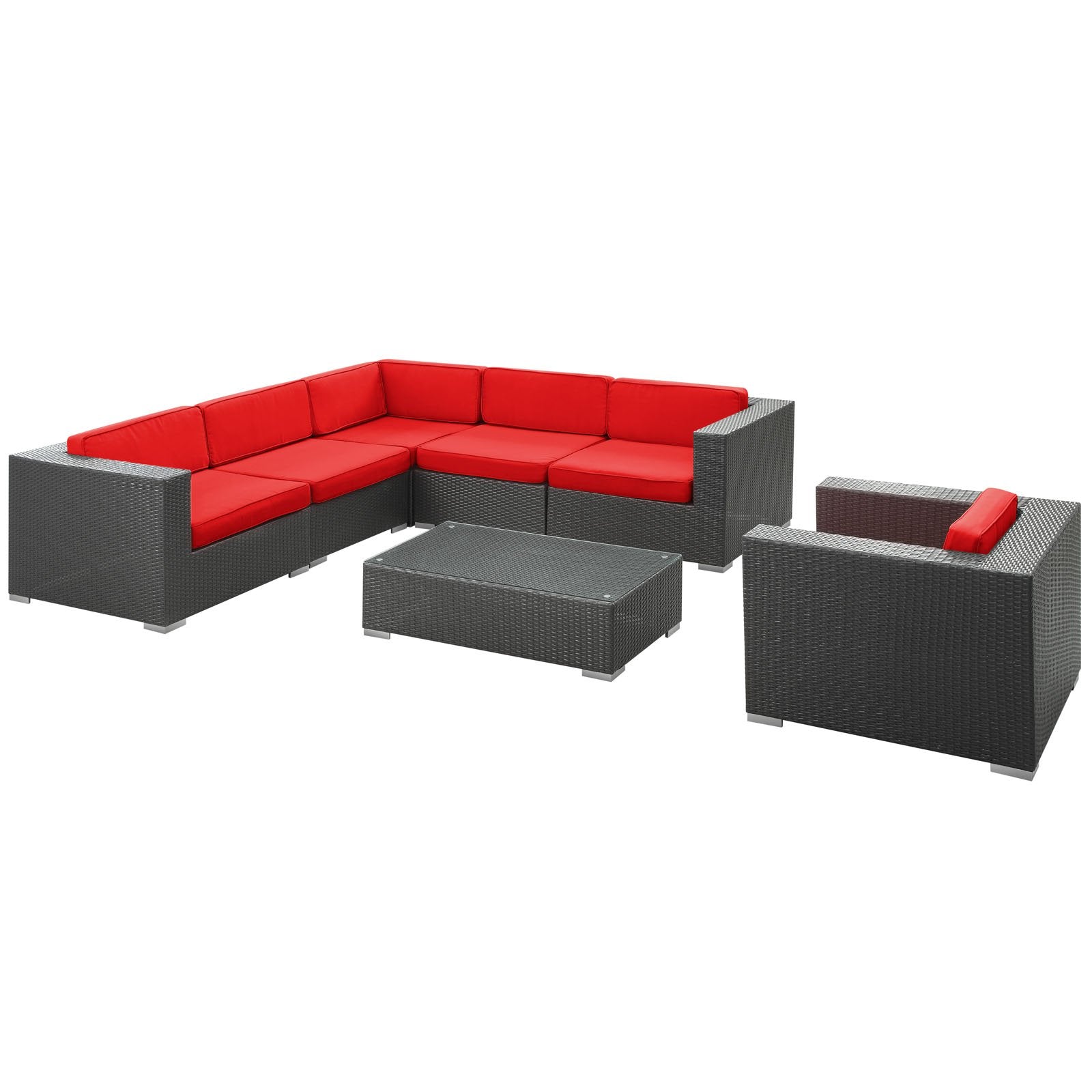 Modway Eei-606-Exp-Red-Set Corona Espresso And Red 7 Piece Outdoor Patio Sectional Set