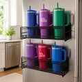 2 Pack Magnetic Cup Holder Heavy Duty, 6 Cup Mesh Water Bottle Storage Organizer with 8 Side Utility Hooks for Stanley Yeti Tumb