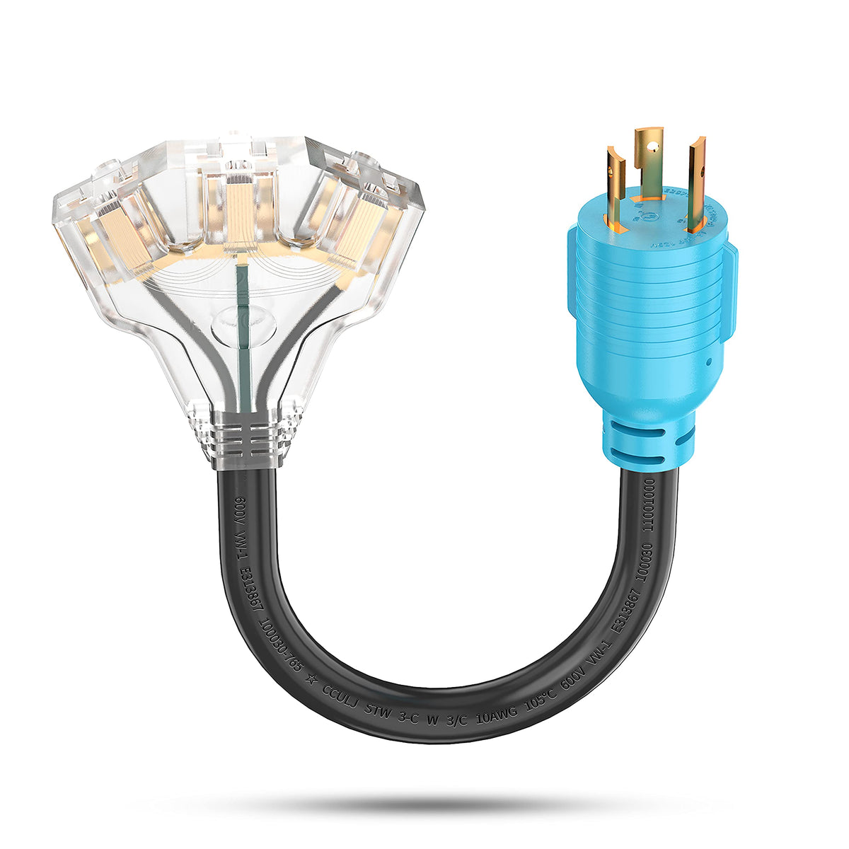 Circlecord 3 Prong Generator Distribution Adapter Cord, Nema L5-30P Male To 3X 5-15R/5-20R T-Blade Household Outlet Female With