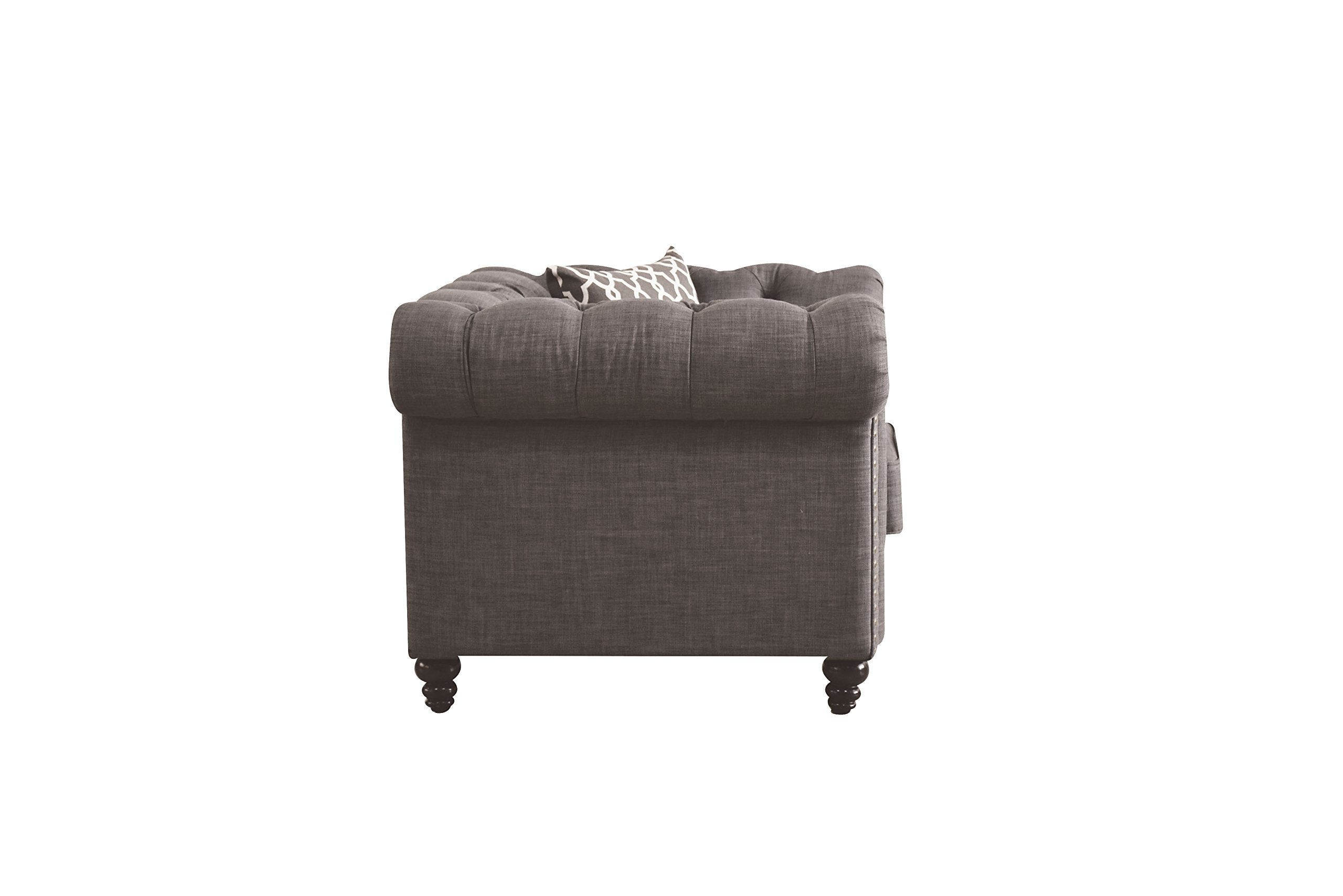 Acme Aurelia Tuxedo Tufted Arm Chair with Nailhead Trim in Brown Fabric