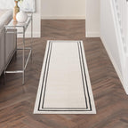 Nourison Essentials Indoor/Outdoor Ivory/Black 2'2'' X 7'6 Area -Rug, Easy -Cleaning, Non Shedding, Bed Room, Living Room, Dinin