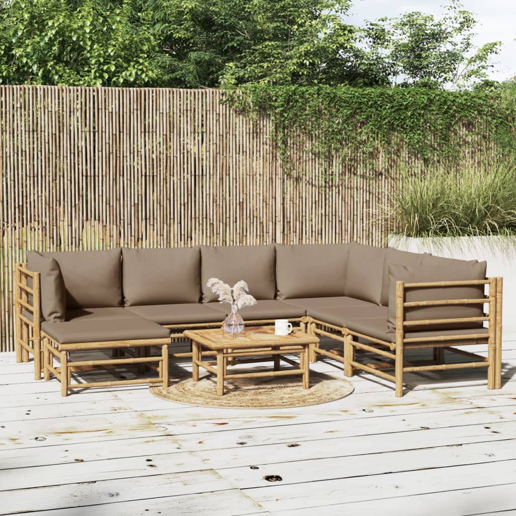 vidaXL 8 Piece Patio Lounge Set with Taupe Cushions Bamboo