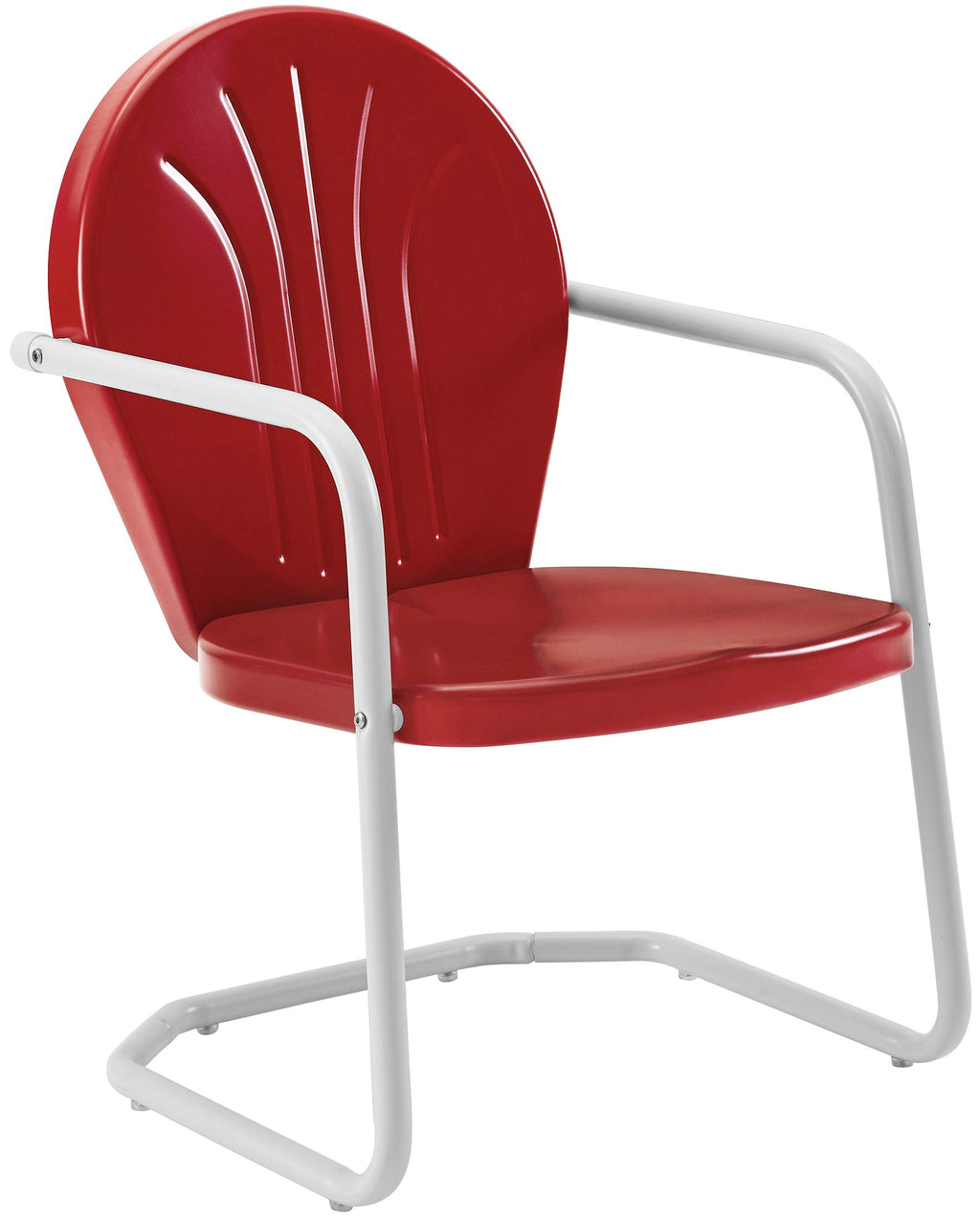 Crosley Furniture Griffith 3-Piece Outdoor Bistro Set, Retro Metal Patio Table and Chairs for Dining, Porch, Bright Red Gloss and White Satin