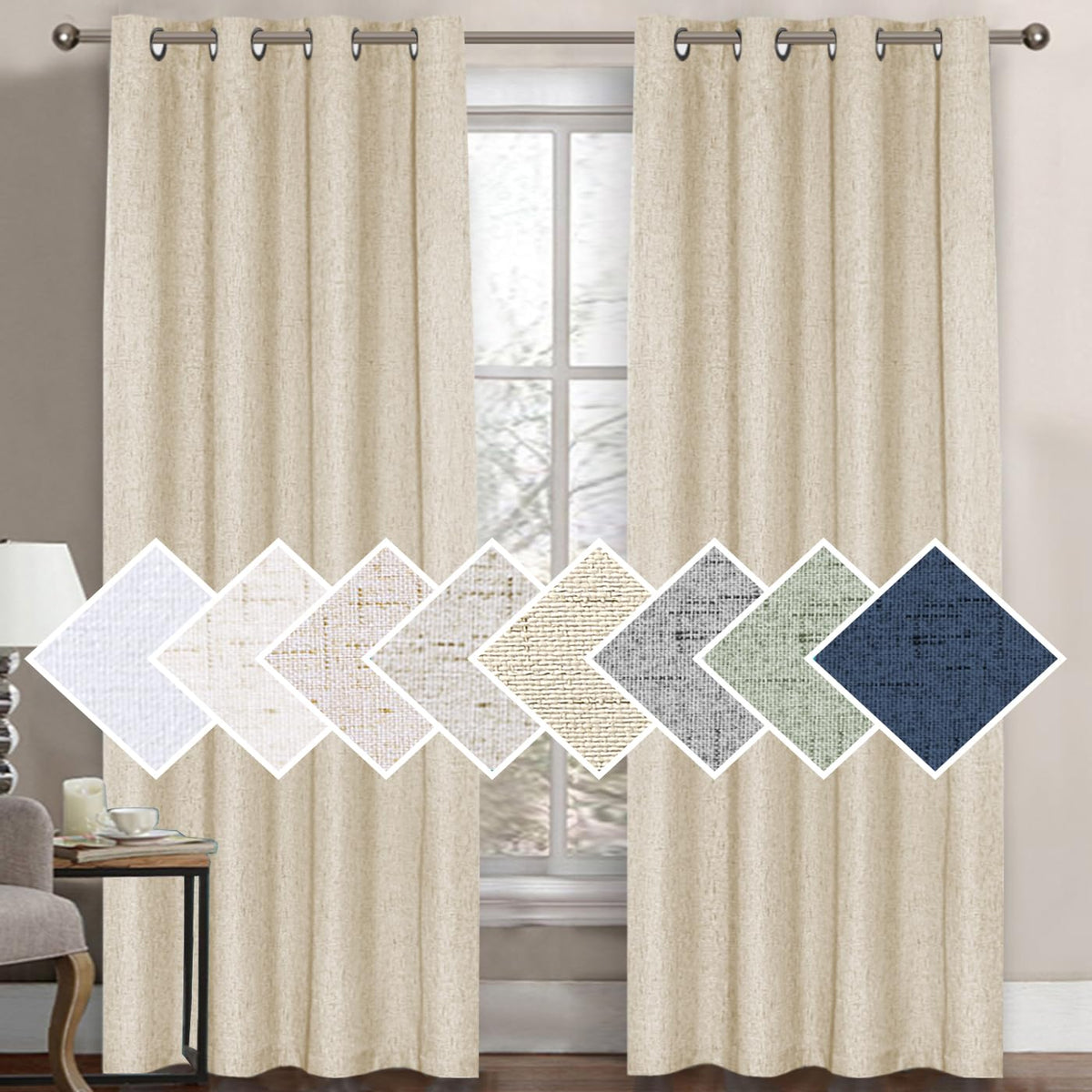 H.Versailtex 100% Blackout Curtain For Bedroom 96 Inches Long Grommet Linen Face Full Light Blocking Curtain Drape For Living Ro