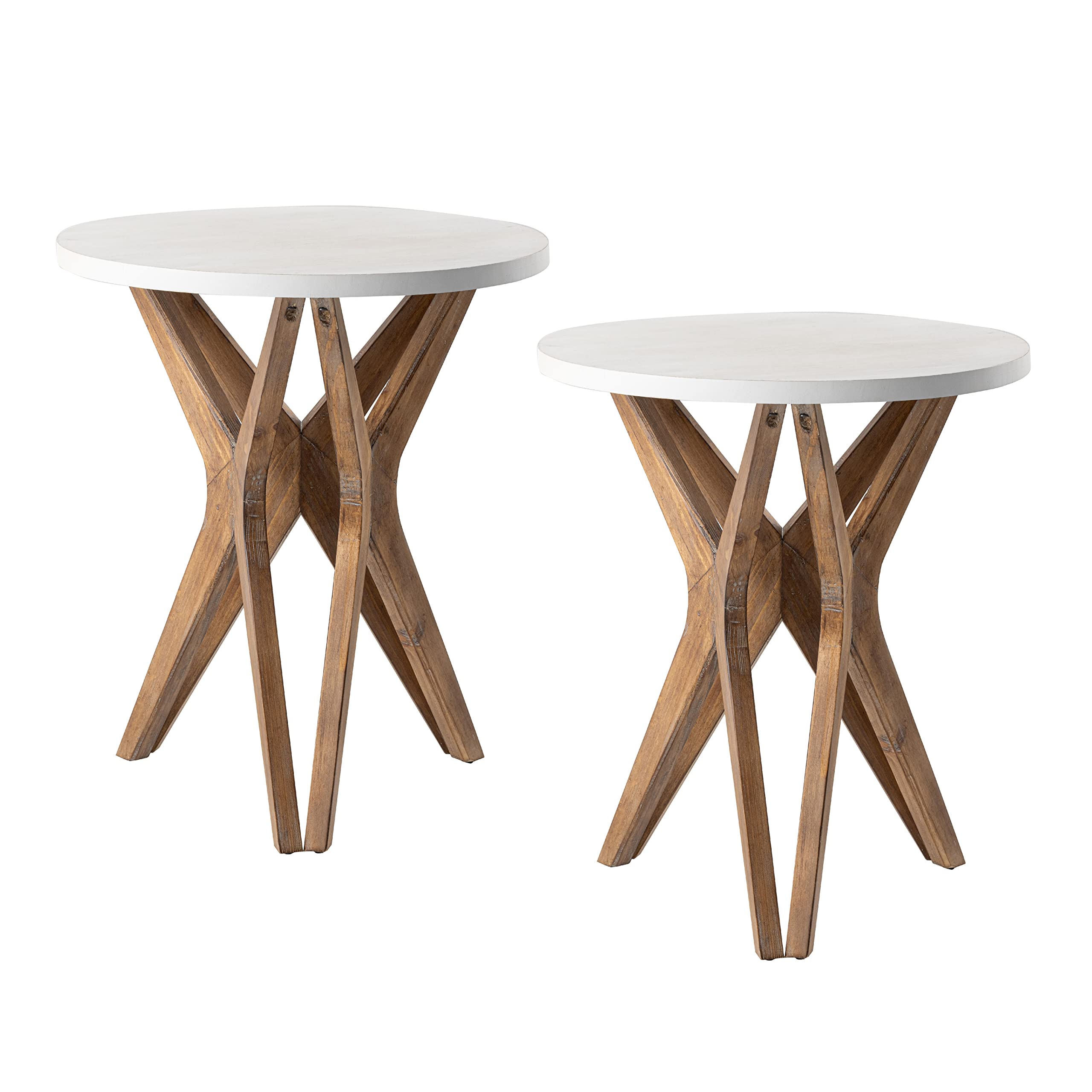LONYKE Pedestal Farmhouse End Table Set of 2, Distressed Top with Tripod Base Bedside Table for Living Room, Modern, Boho Decor,