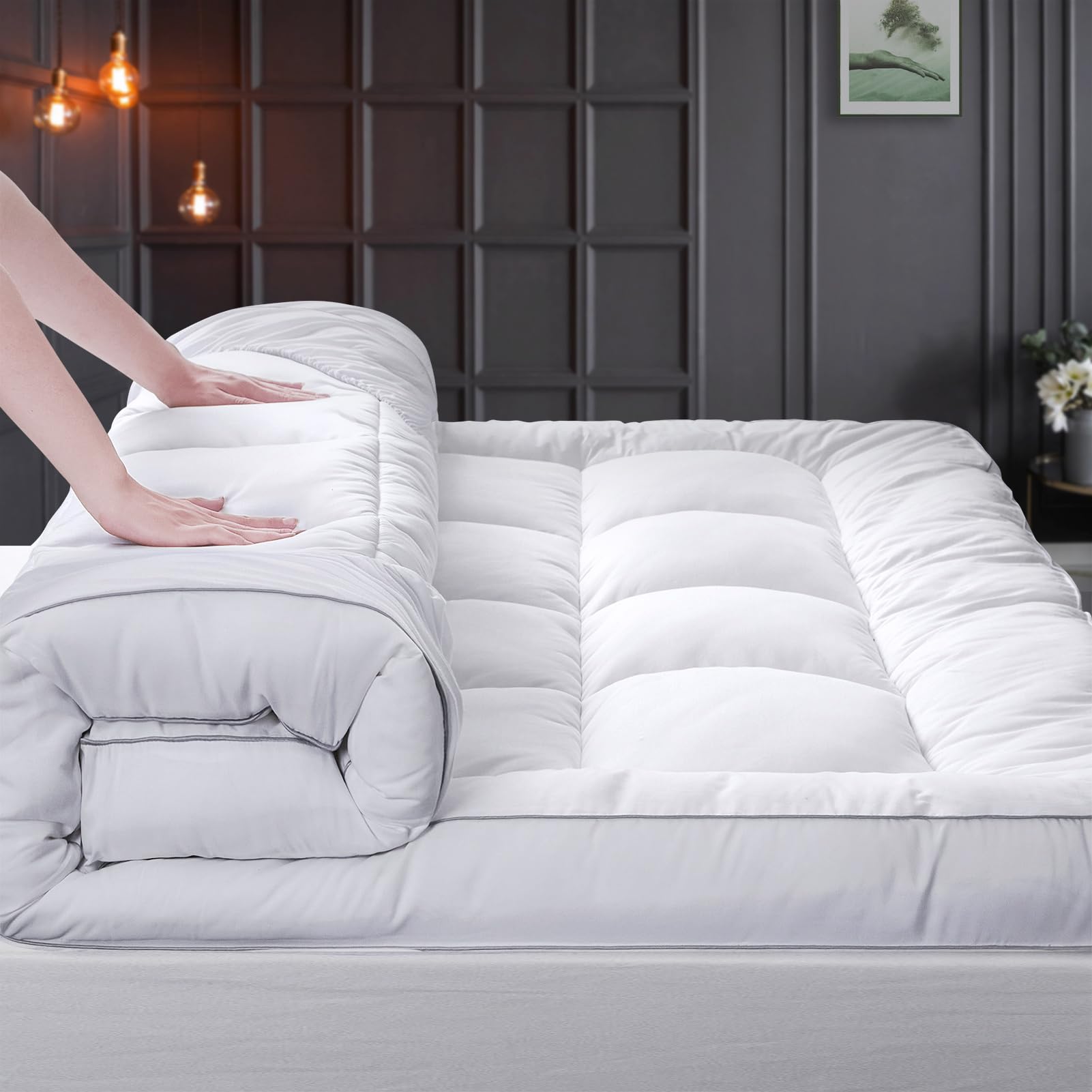 Hyprest Down Alternative Mattress Topper Twin- Pillow Top Mattress Topper Mattress Pad 8-24' Deep Pocket