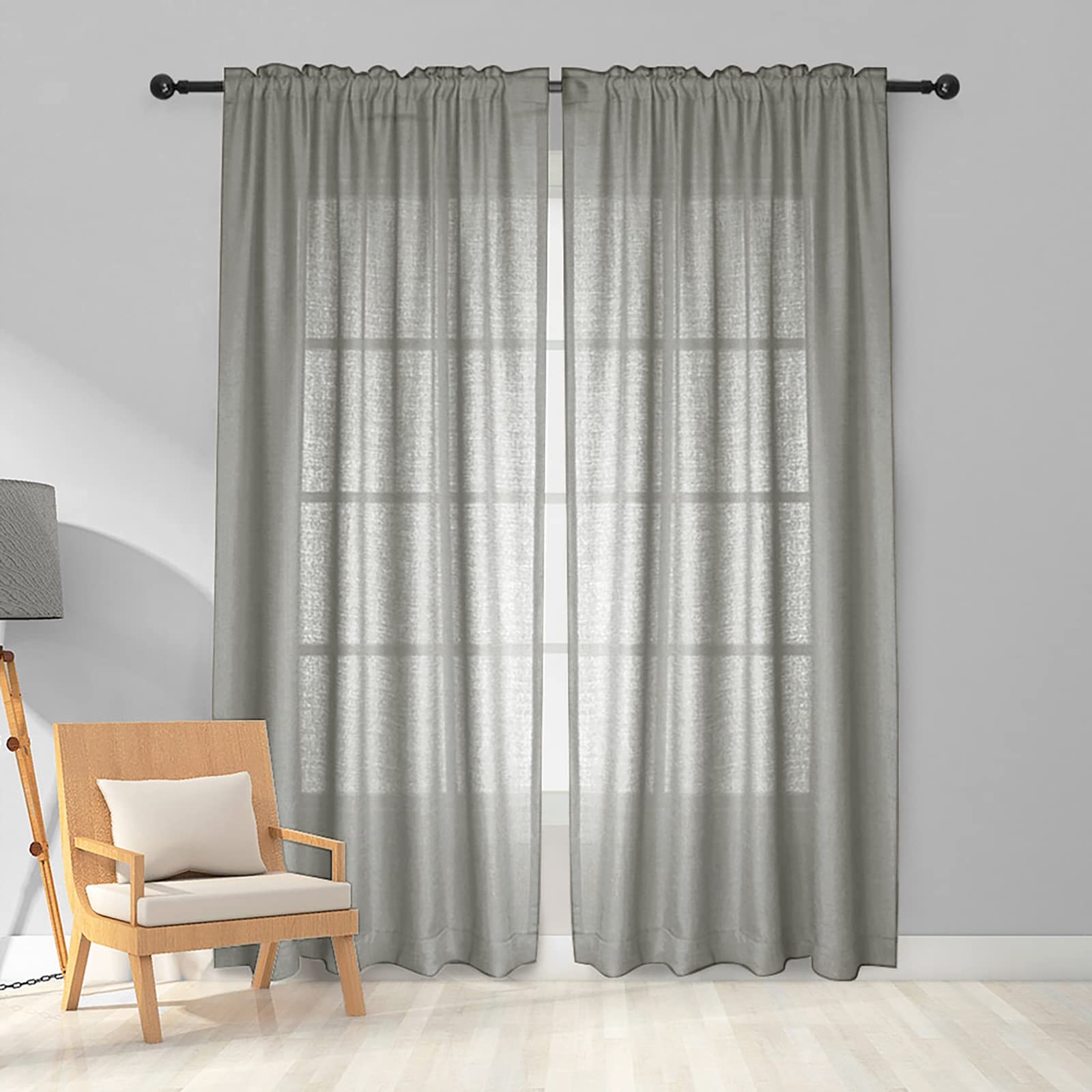 Melodieux Light Pink Semi Sheer Curtains 63 Inches Long for Living Room, Linen Texture Bedroom Privacy Window Sheer Drapes Rod P