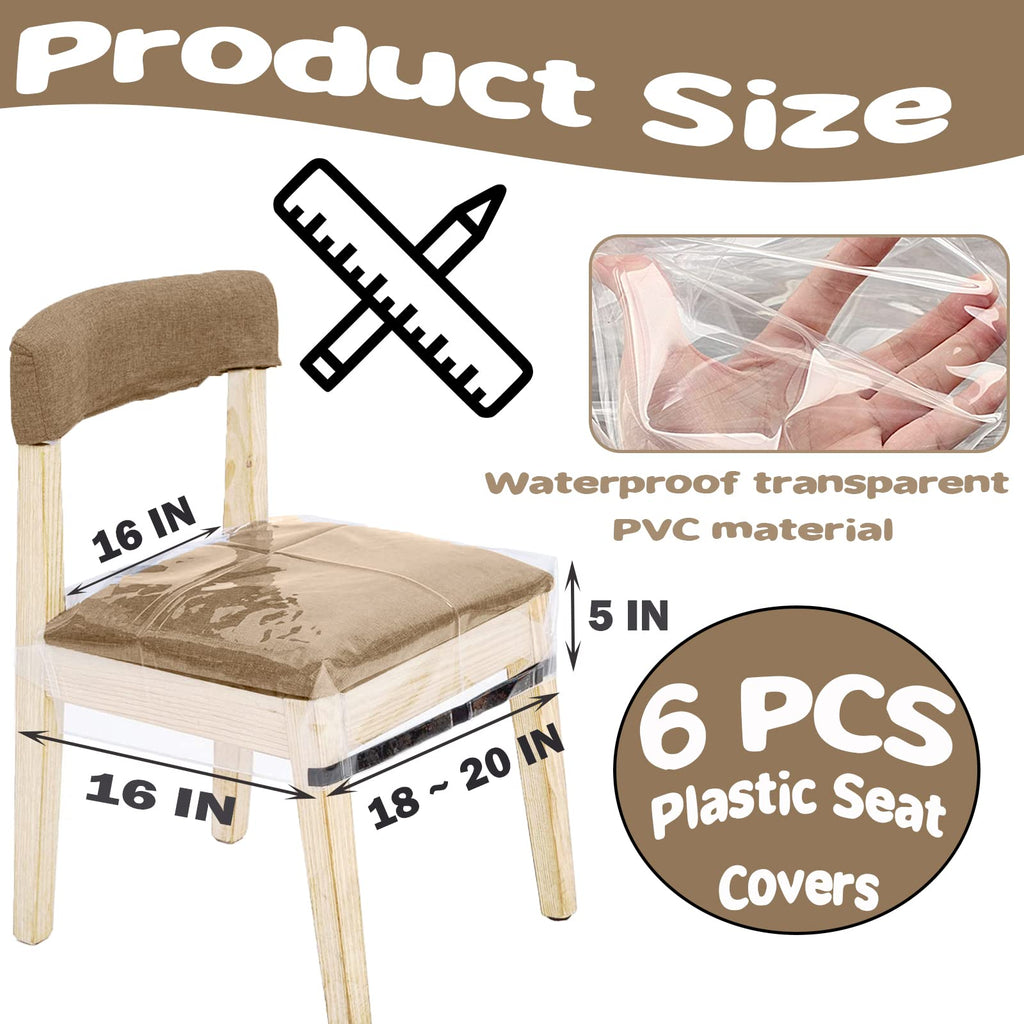 Ofidelity 6 Pack Plastic Chair Covers For Dining Room Chairs, Stain, Water And Kitty Scratch Resistant Clear Pvc Chair Protector With Adjustable Belt Strap For Most 18'- 20' Standard Chair