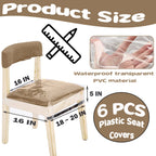 Ofidelity 6 Pack Plastic Chair Covers For Dining Room Chairs, Stain, Water And Kitty Scratch Resistant Clear Pvc Chair Protector With Adjustable Belt Strap For Most 18'- 20' Standard Chair
