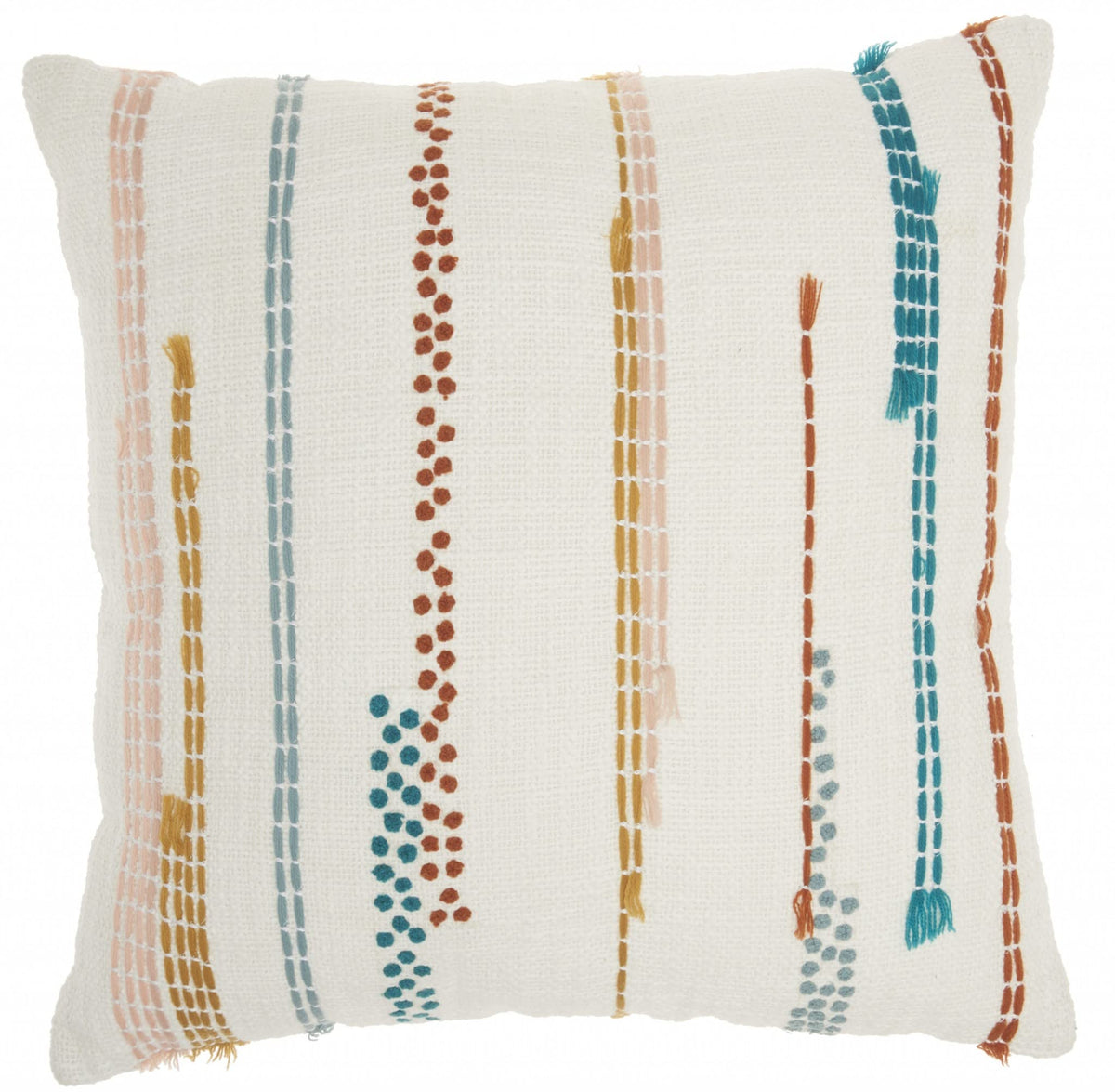 HomeRoots Cotton Multicolor Embroidered Stripe Throw Pillow