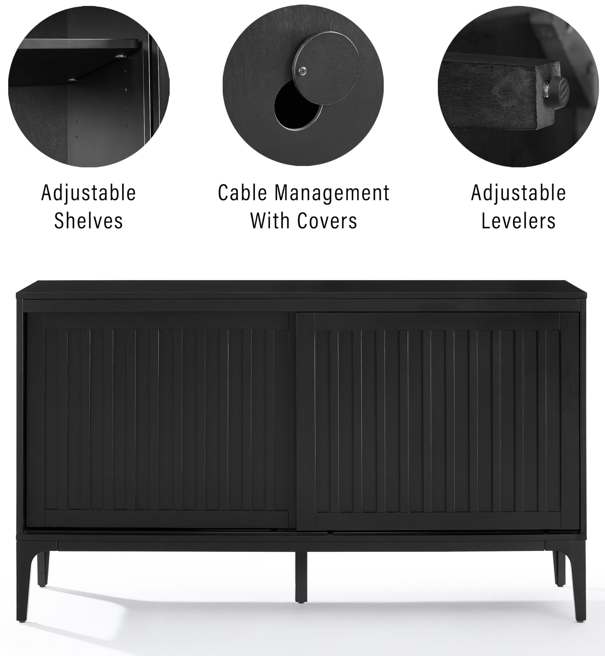 Crosley Furniture Asher Mid-Century Modern Sideboard Buffet Cabinet with Storage, Living Room Credenza, Matte Black