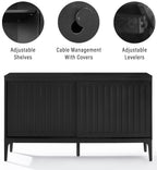 Crosley Furniture Asher Mid-Century Modern Sideboard Buffet Cabinet with Storage, Living Room Credenza, Matte Black