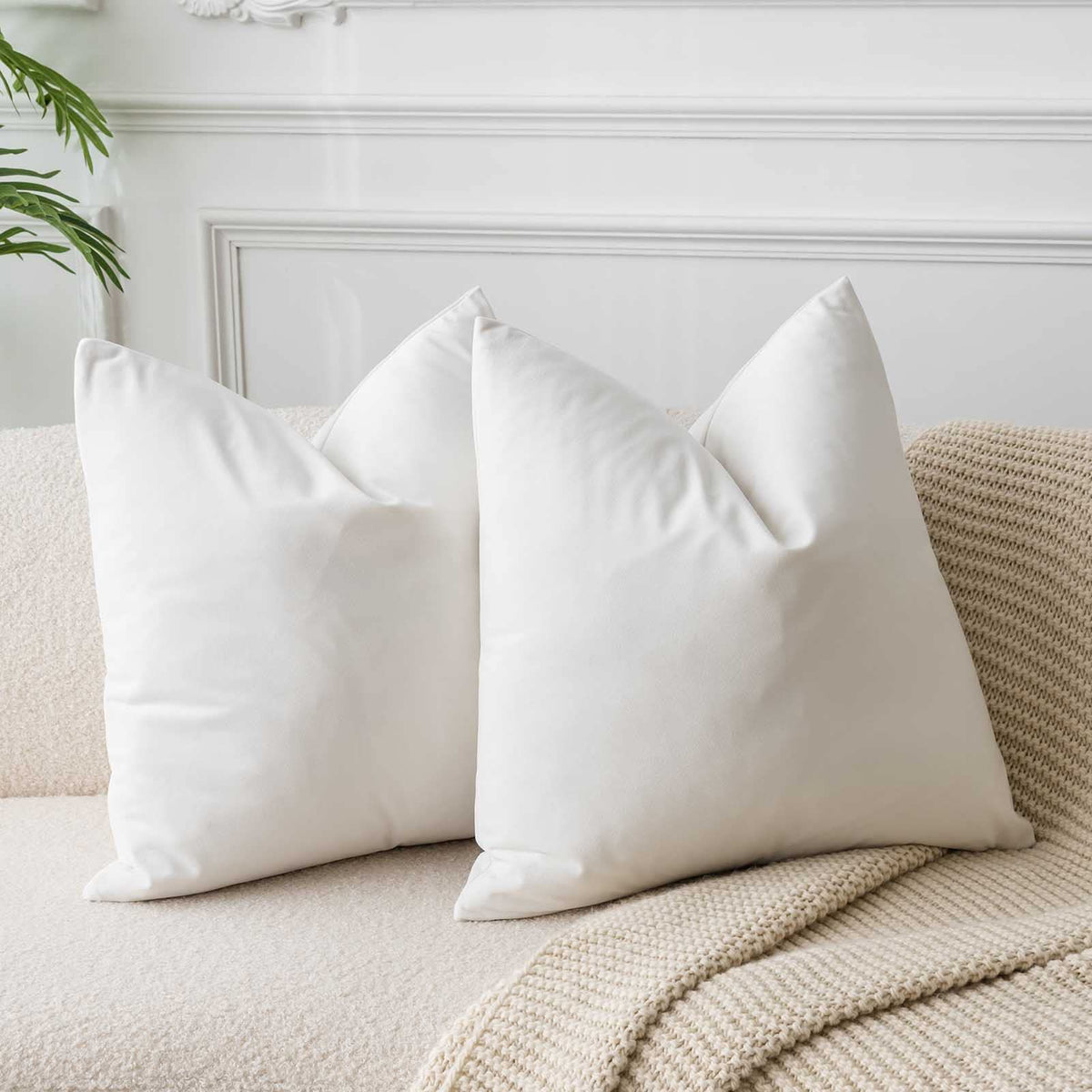 Juspurbet Cream White 28X28 Velvet Throw Pillow Covers Set Of 2, Decorative Solid Soft Pillow Covers For Couch Sofa Bed