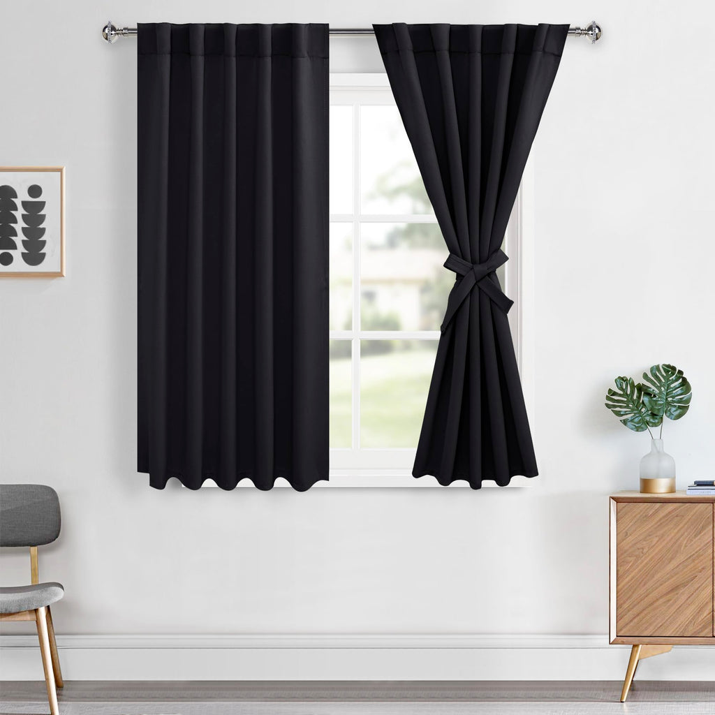 Hiasan Short Black Out Curtains 45 inch Long, Light Blocking Thermal Insulated Rod Pocket & Back Tab Halloween Drapes Sewn with 