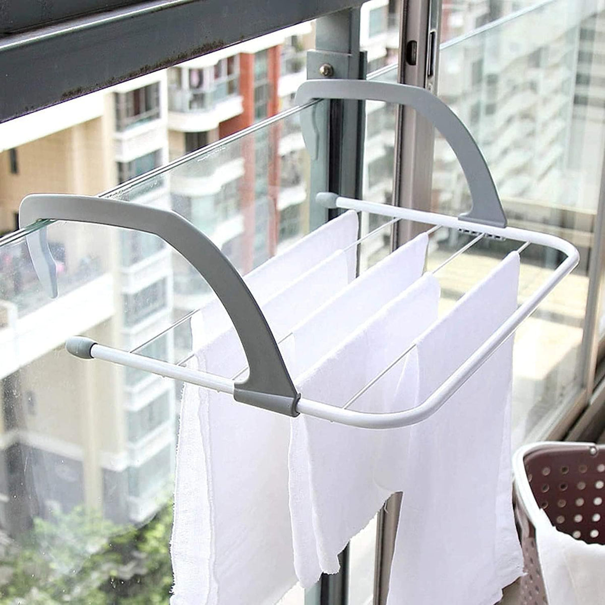 KANUPRIYA Foldable Balcony Clothes Drying Rack | Hanging Laundry Drying Rack for Balcony Railing | Space Saving Indoor & Outdoor