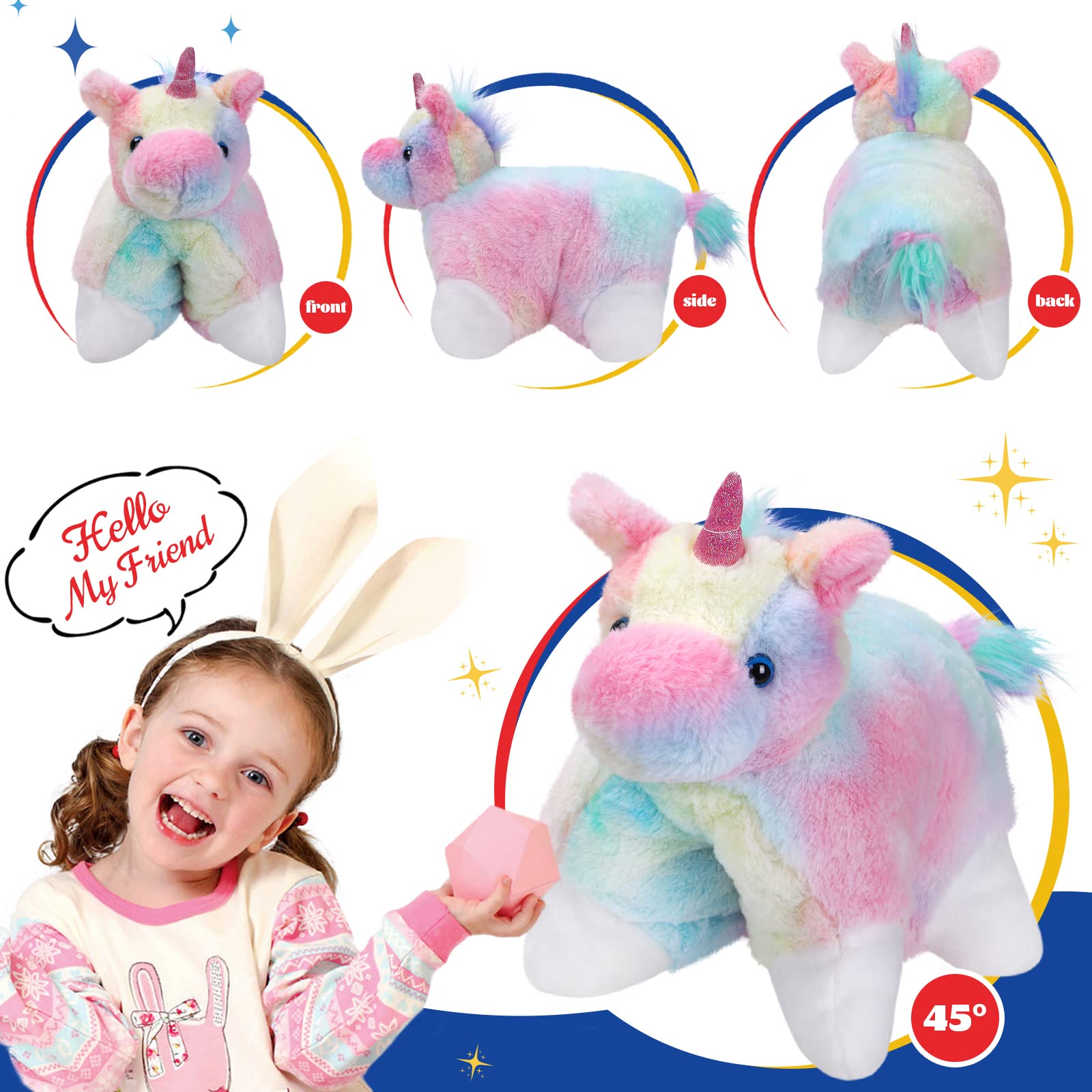 Glow Guards 16' Rainbow Unicorn Stuffed Animal Cute Soft Lovely Colorful Plush Toy Pillow Bedtime Sofa Decors Birthday Christma