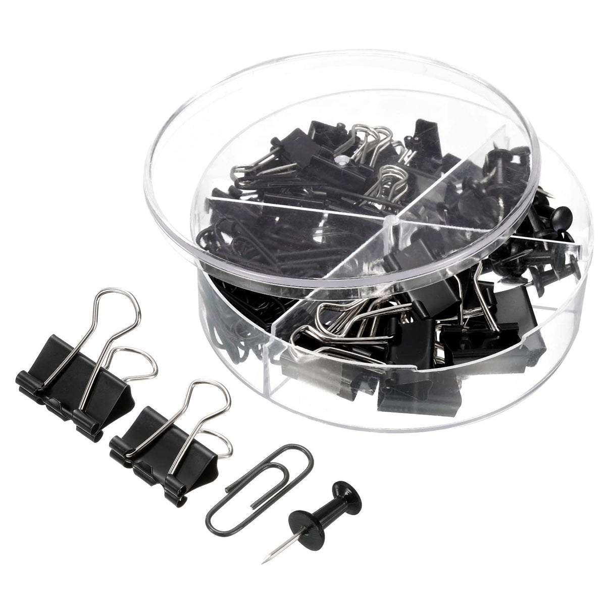 Meccanixity Paper Clips Binder Clips Set, 100 Pcs Office Clips With Binder Clips, Paper Clips, Push Pins Suitable For Desktop Of