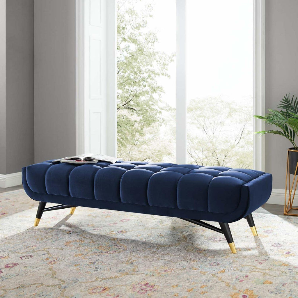 Modway Eei-4241 Adept 60" Performance Velvet Bench In Midnight Blue, 60 Inches
