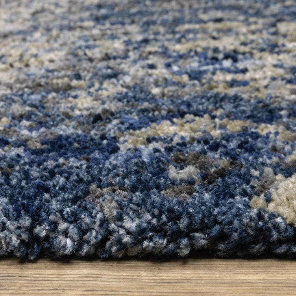 HomeRoots 507835 8 x 11 ft. Blue & Gray Abstract Shag Power Loom Stain Resistant Rectangle Area Rug