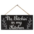 JennyGems Funny Kitchen Signs - No Bitchin In My Kitchen Hanging Wooden Sign - Farmhouse Kitchen Decor and Wall Art - Perfect Ki