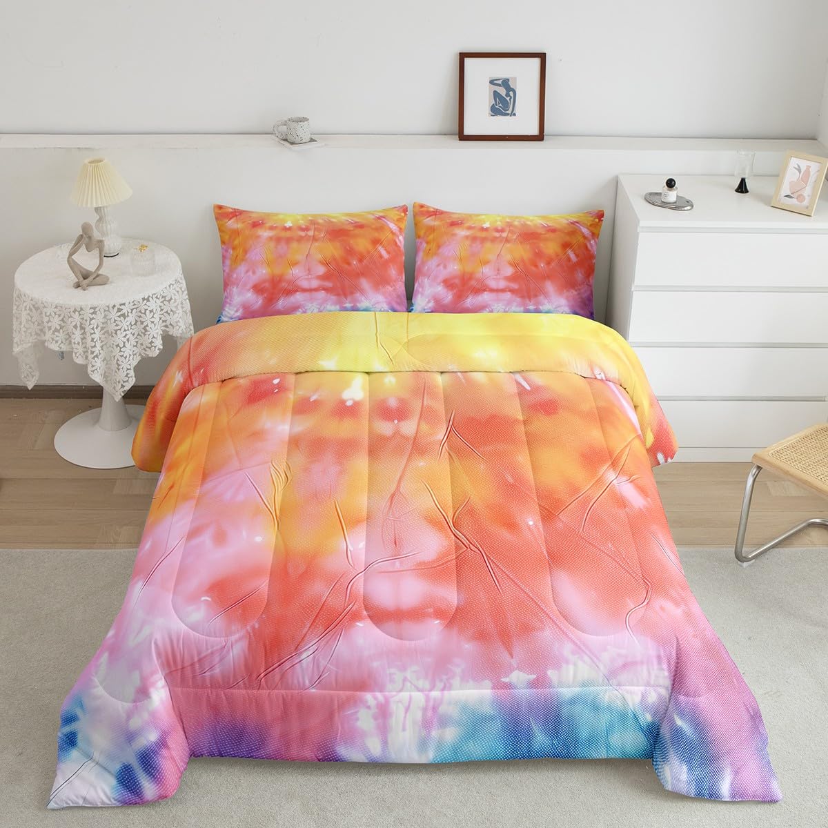 Girls Tie Dye Comforter Set With Pillowcase Trippy Bedding Boho Hippie Psychedelic Gypsy Down Comforter Twin Kids Bed Sets Soft