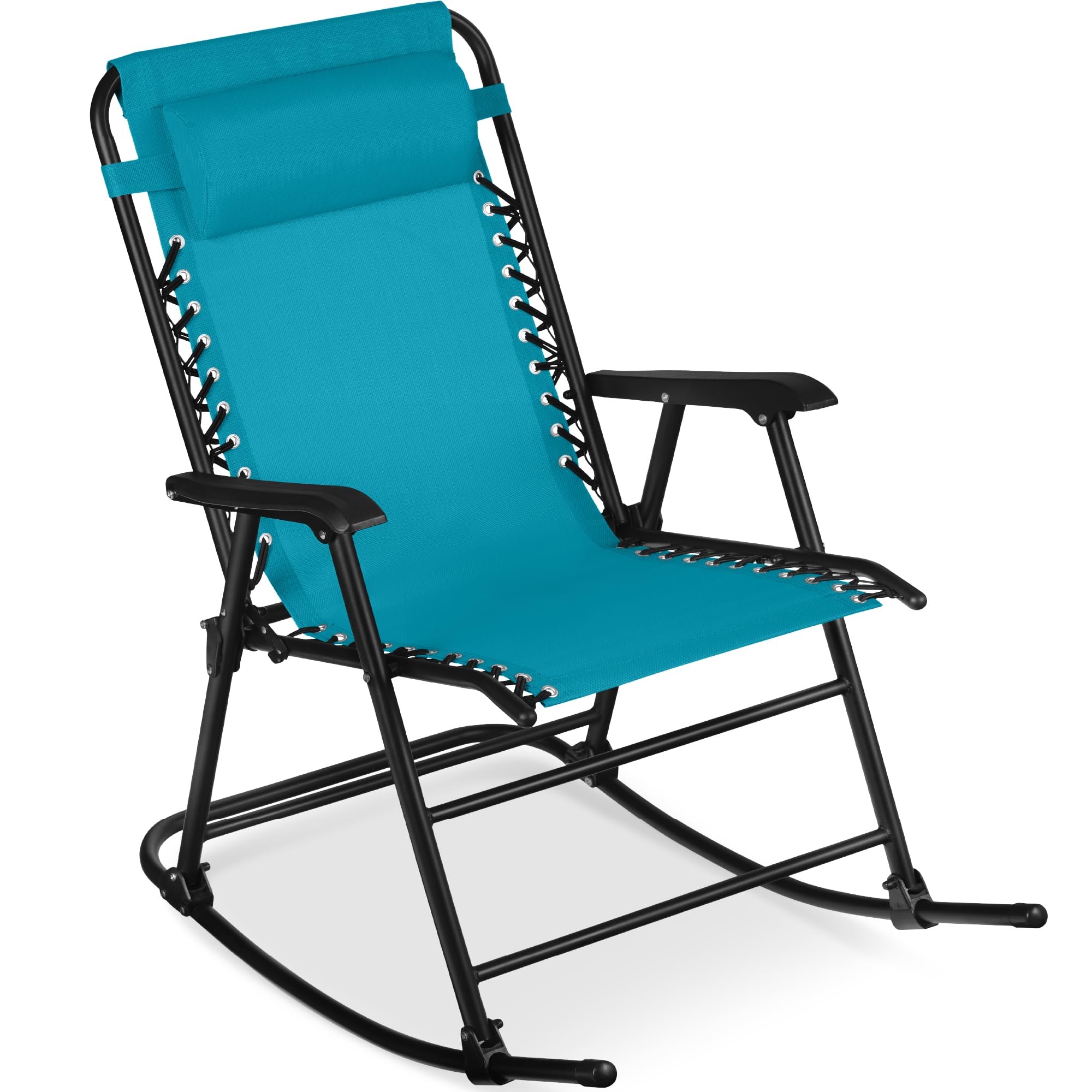 Best Choice Products Outdoor Folding Rocking Chair, Zero Gravity Lounge Chair, Patio Rocker w/Headrest Pillow - Peacock Blue